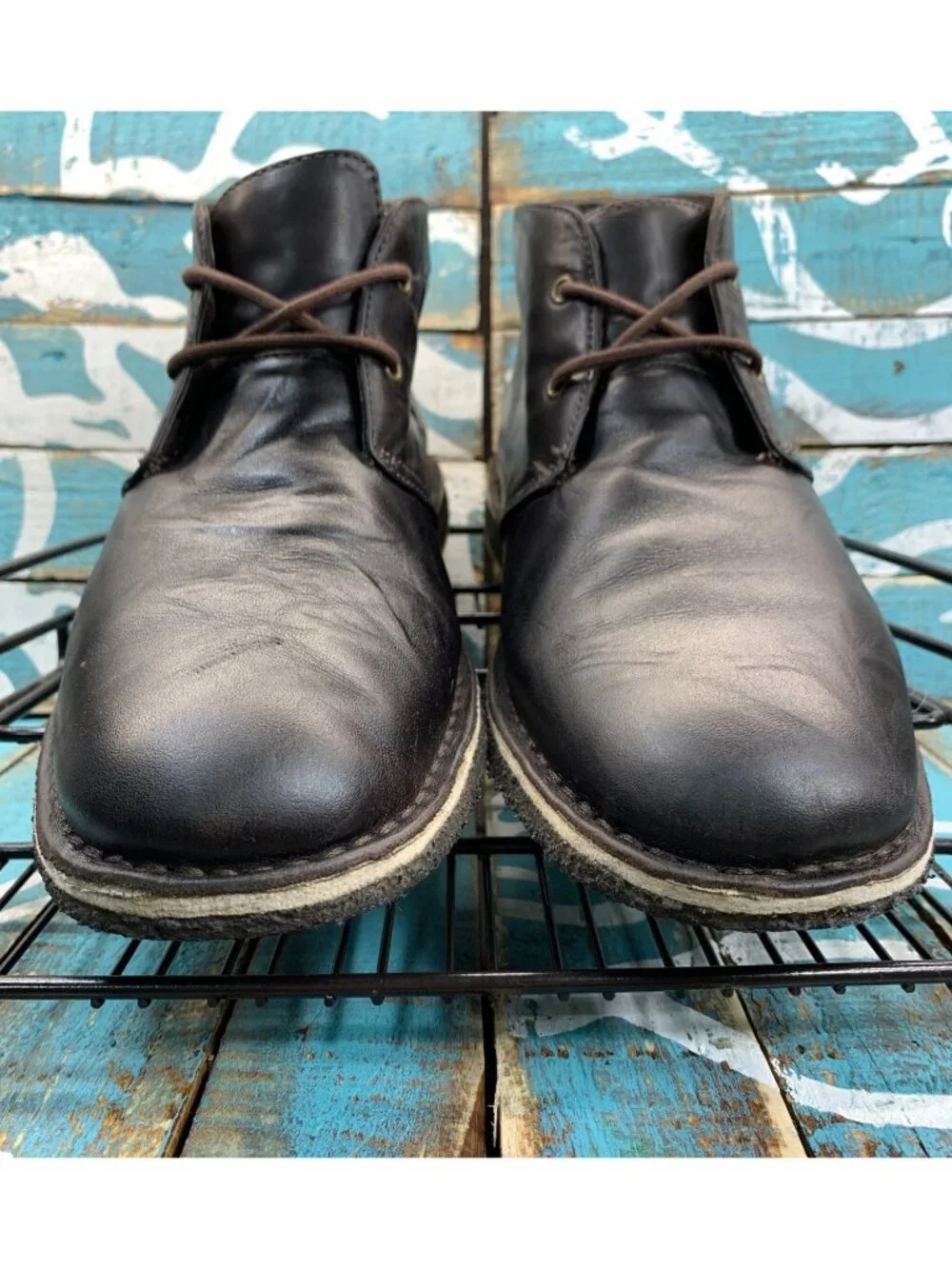 UGG Leighton Chocolate Brown Crinkled Leather Lace-Up Chukka Boots Mens Sz 10